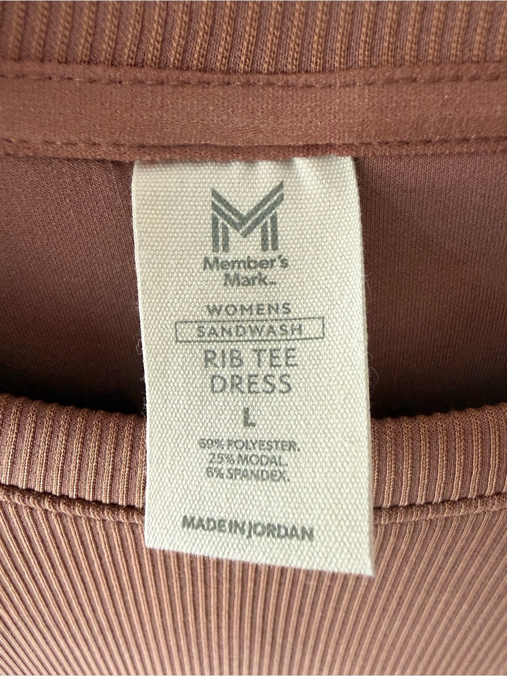 Woman’s Member’s Mark Sandwash Ribbed Short Sleeve Dress in Mauve Brown Sz L - Picture 7 of 9